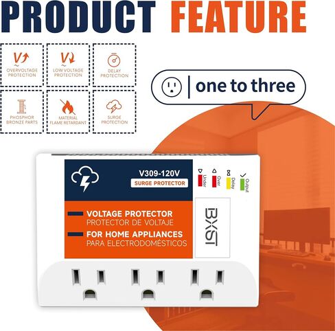 BXST Surge Protector for Refrigerator & Home Appliances, Portable Mini Single Outlet Plug-in Spikes Voltage Protector, Multi Function Wall Socket for Air-Conditioner Smart TV, 15A 120V 140J in Saudi Arabia