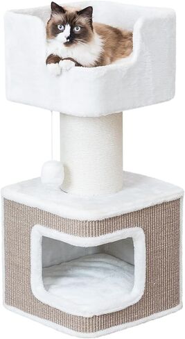 Trixie Ava Cat Tree مع الشقة ، منصة أعلى مريحة مع وسادة قابلة للإزالة ، لعبة Cat Cating (بنية) in Saudi Arabia