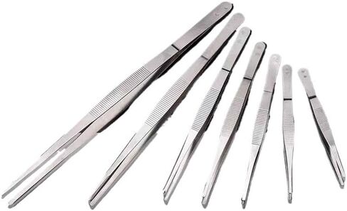 7pcs Stainless Steel Straight Tweezers Thicken Round Head Tweezers 12.5/14/16/18/20/25/30cm for Laboratory(25cm) in Kuwait