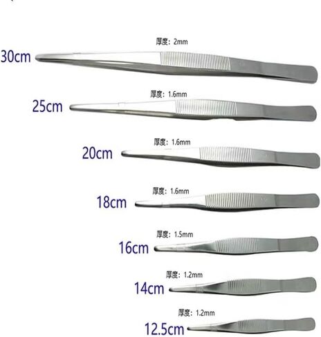 7pcs Stainless Steel Straight Tweezers Thicken Round Head Tweezers 12.5/14/16/18/20/25/30cm for Laboratory(25cm) in Kuwait