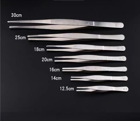 7pcs Stainless Steel Straight Tweezers Thicken Round Head Tweezers 12.5/14/16/18/20/25/30cm for Laboratory(25cm) in Kuwait