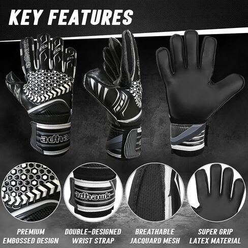 Adhawk Goalkeeper Gloves - Premium Quality Latex Palm with Finger Spine Protection & Double Layer Wristband - Premium Designed Goalie Gloves for Kids, Youth and Adult in Saudi Arabia