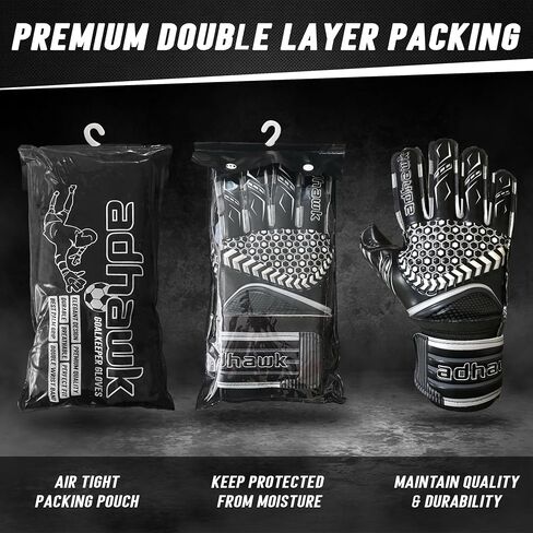 Adhawk Goalkeeper Gloves - Premium Quality Latex Palm with Finger Spine Protection & Double Layer Wristband - Premium Designed Goalie Gloves for Kids, Youth and Adult in Saudi Arabia
