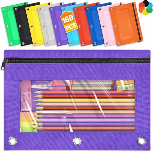 Pencil Pouch for 3 Ring Binder, 36 Packs Zipper Pencil Pouch Bulk in 6 Colors, Pencil Case for Binder with Clear Window for School, Home and Office in Saudi Arabia