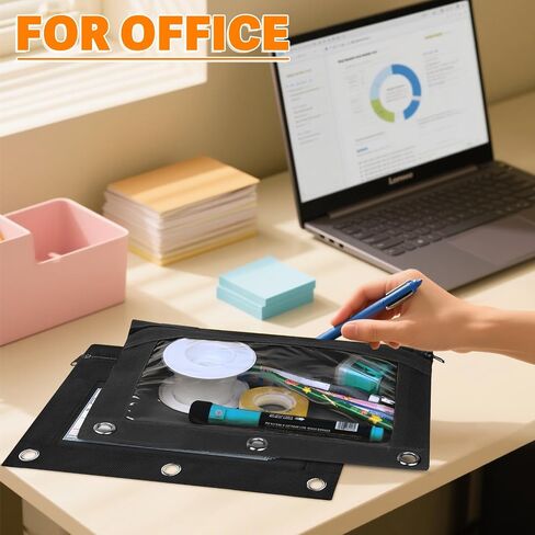 Pencil Pouch for 3 Ring Binder, 36 Packs Zipper Pencil Pouch Bulk in 6 Colors, Pencil Case for Binder with Clear Window for School, Home and Office in Saudi Arabia