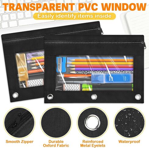 Pencil Pouch for 3 Ring Binder, 36 Packs Zipper Pencil Pouch Bulk in 6 Colors, Pencil Case for Binder with Clear Window for School, Home and Office in Saudi Arabia