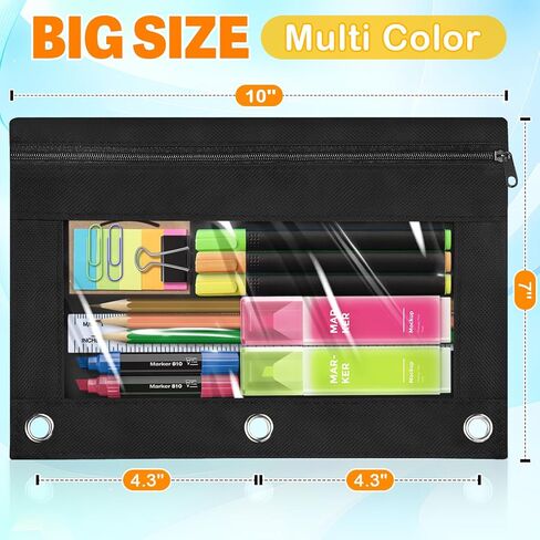 Pencil Pouch for 3 Ring Binder, 36 Packs Zipper Pencil Pouch Bulk in 6 Colors, Pencil Case for Binder with Clear Window for School, Home and Office in Saudi Arabia
