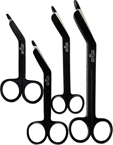 Artlab-set of 4-premium lister lister scissors-safety-safety sefetic & trauma shears bandage bandage for first for formant yourty-home reming-7.25 "+5.5" 4.5 "+3.5" (مجموعة من 4 EA floude black ciated) in Kuwait