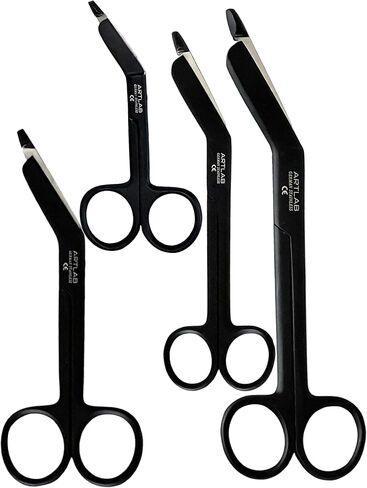Artlab-set of 4-premium lister lister scissors-safety-safety sefetic & trauma shears bandage bandage for first for formant yourty-home reming-7.25 "+5.5" 4.5 "+3.5" (مجموعة من 4 EA floude black ciated) in Kuwait