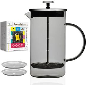 L'ÉPICÉA French Press Coffee Maker 34 oz, French Press, Coffee Press, Heat Resistant Borosilicate Glass French Press Coffee Maker with 3 Filters System and Stainless Steel Plunger
