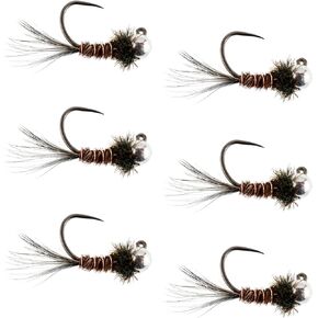 The Fly Fishing Place Tungsten Bead Pheasant Tail Tactical Jig Czech Euro Nymph Spanish Barbless Nymphing Fly - 6 Flies Size 14