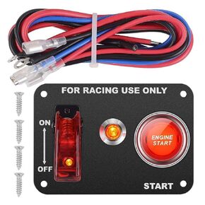 Racing Car Ignition Switch Panel, 12V Switch Panel 2 in 1 with Car Engine Start Push Button & LED Toggle for Racing Car (red)
