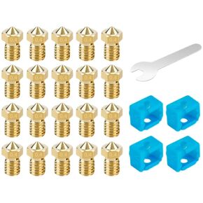 20pcs V6 Nozzles Set + 4pcs Silicone Sock + Wrentch Compatible with 1.75mm Anycubic Mega S X Chiron, Prusa i3 MK3S Prusa Mini Mini+ Extruder Hotend 3D Printer