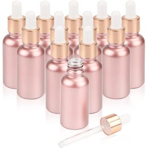 12 Pack Pink Glass Dropper Bottle Essential Oils Bottle With Glass Eye Dropper Perfume Sample Container Glass Vials For Liquids (50ml/1.7oz)