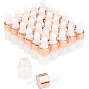 30 Pack Frosted Glass Dropper Bottle,Essential Oil Dropper Bottle Travel Glass Vials Cosmetic Sample Container For Essential Oils,Perfume With Glass Eye Dropper&Rose Gold Lids (2ml)