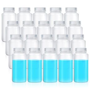 Hoolerry Plastic Sample Bottles Laboratory Grade Polypropylene Wide Mouth Reagent Bottles 16oz/ 500ml Clear Liquids Storage Bottles with Lids Leak Proof Containers for Lab Classroom(20 Pcs)