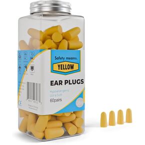 Yellow Earplugs, Noise Reduction Earplugs for Sleeping, Swimming, Shooting, Concerts (Pack of 60 Pairs)
