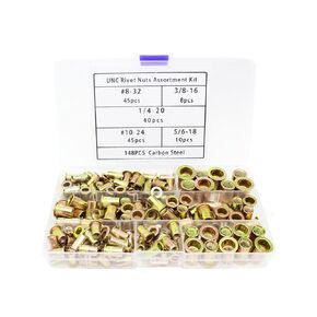 Rivet Nuts Kit Rivet Nuts 1/4"-20 5/16"-18 3/8"-16#8-32#10-24 148Pcs Zinc Plated Carbon Steel Rivnuts Nutserts for Metal, Plastic, Fiberglass