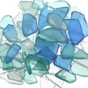 Sea Glass for Craft - 14oz Frosted Flat Glass in Blue, White & Green, Bulk Seaglass Pieces for Beach Weddings Home Decor