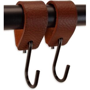 Brute Strength - Multifunctional Leather S-Hooks - Cognac - 12 Pieces - S Shaped Hooks - Coat Hook - Leather Hooks - Leather s Hooks - Black s Hooks - Kitchen Hooks