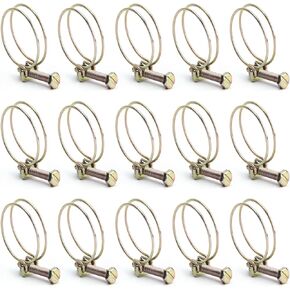 MroMax 10Pcs Adjustable Double Wire Hose Clamp 1.5" Inner Dia Two Wire Clips Iron Bolt Clamp 38mm Wire Grip Cable Tight Pump Hose Pipe Clip Fastener Brass Tone