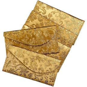Shagun Leaf Gold Hand Crafted Faux Leather Fabric Envelopes Snap Button Clasp Closure Money Cash Gift Envelope (Pack of 5) for Indian Wedding/Engagement/Diwali/Birthday/Anniversary in Saudi Arabia