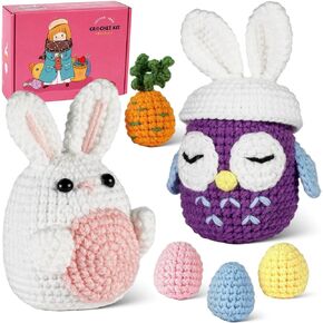 WBZOTSS Crochet kit for Beginners,2 PCS Animal Crochet Kit(Owl,Rabbit) DIY Knitting Supplies for Learn to Adults and Children,with Step-by-Step Video Tutorials (Owl Pink+Owl Blue Combination)