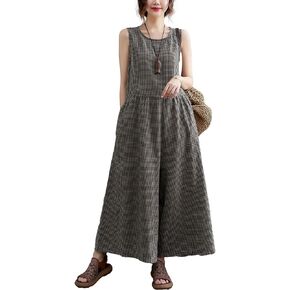 ellazhu Women's Summer Harem Pants Wide Leg Plaid Oversized Harem Jumpsuit Romper Playsuit GA2694 A