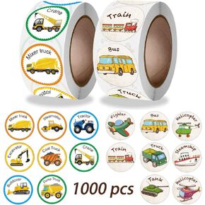 1000 Construction Stickers Roll for Kids - Vehicle, Car, Truck & Potty Stickers for Toddlers & Teens