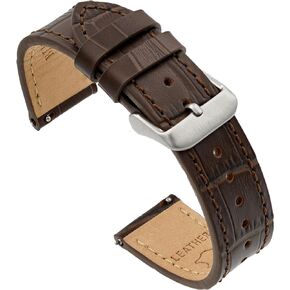 Benchmark Alligator Watch Band - Embossed Leather Watch Strap for Men & Women with Quick Release Spring Bars (Dark Brown, 18mm - Short)