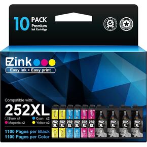 E-Z Ink (TM Remanufactured Ink Cartridges Replacement for Epson 252XL 252 XL Combo Pack to use with Workforce WF-7110 WF-7710 WF-7720 WF-3640 WF-3620 (4 Large Black, 2 Cyan 2 Magenta 2 Yellow)