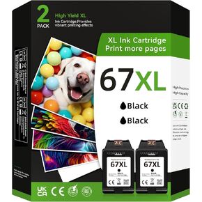 67XL Printer Ink for HP 67XL Ink Cartridge Replacement for HP Ink 67 Fit for Deskjet 2700 2752 2755e 2755 4152 4155 Envy 6000 6055 6058 6075 6400 6455 Printer(2 Black)