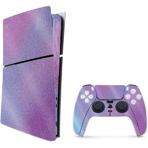 MightySkins Glossy Glitter Skin Compatible with Playstation 5 PS5 Slim Digital Edition Console Only - Purple Fog | Protective, Durable High-Gloss Glitter Finish | Easy to Apply | Made in The USA