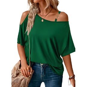 LEIYEE Womens Summer Black Cold Off Shoulder Tops 2024 Sexy Casual Cute Short Sleeve Loose Fit T Shirts Blouse