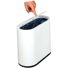10 Liter Slim Plastic Trash Can with Lid,2.4 Gallon Double Barrel Waste Basket,Rectangular Garbage Container Bin for Bathroom,Bedroom,Kitchen and Office,White