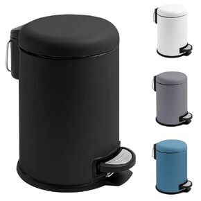 Small Foot Pedal Garbage Can, 0.8Gal Bathroom Trash Can with Soft Close Lid, Round Stainless Steel Trash Bin with Removable Inner Waste Basket for Vanity Bedroom Office