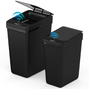 2Pack Automatic Bathroom Trash Can,4 Gal &2.5 Gal Smart Touchless Motion Sensor Garbage Can with Lid, Electric Waterproof Narrow Trash Bin for Bedroom, Office, Living Room, Toilet, Kitchen(White)