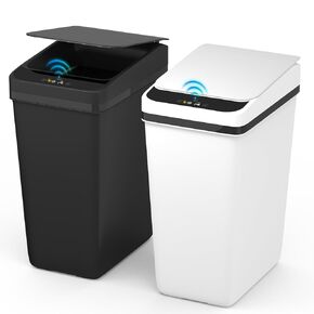 2Pack Automatic Bathroom Trash Can,4 Gal &2.5 Gal Smart Touchless Motion Sensor Garbage Can with Lid, Electric Waterproof Narrow Trash Bin for Bedroom, Office, Living Room, Toilet, Kitchen(White)