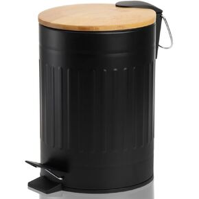 avla 2 لتر سلة المهملات الصغيرة، سلة مهملات سلة المهملات المعدنية بدواسة، حاوية قمامة مستديرة مع غطاء من الخيزران ودلو بطانة، سلة نفايات مدمجة للحمام والمكتب وغرفة النوم والمطبخ in Kuwait