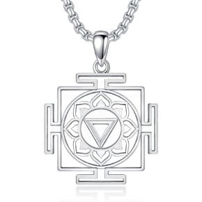 PELOVNY Sri Yantra Necklace S925 Sterling Silver Sacred Geometry Jewelry for Women Men