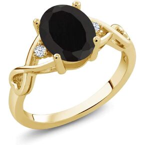 Gem Stone King 18K Yellow Gold Plated Silver Black Onyx Ring For Women (2.09 Cttw, Oval 9X7MM, Gemstone Birthstone, Available in size 5, 6, 7, 8, 9)