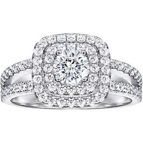 1ct 6.5X6.5mm Center Cushion Halo Moissanite Engagement Rings for Women Platinum Plated Silver Rings for Women (Available in size 6, 7, 8, 9)