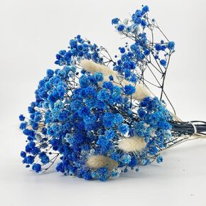 L'BREVOGA Dried Flower Bouquet, Rose, Baby Breath, Gypsophila, Eucalyptus, Natural Flower Arrangement for Home Decor, Wedding, Party, Office (Blue)