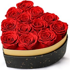 Mirgrmle Forever Flowers, 12-Piece Preserved Roses, Fresh Forever Roses in a Heart Shape Box, Eternal Rose Preserved Flowers for Delivery Prime, Gifts for Birthday Mothers Day & Valentines Day - Pink