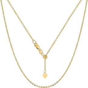 Jewelry Affairs 14k Yellow Real Gold Adjustable Cable Chain Necklace, 0.9mm, 22"