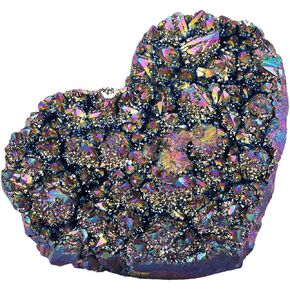 TUMBEELLUWA Rainbow Titanium Coated Rock Crystal Heart Shaped Decor Healing Crystal Cluster Geode for Home Decoration Quartz Stone Specimen 2-2.76 inches