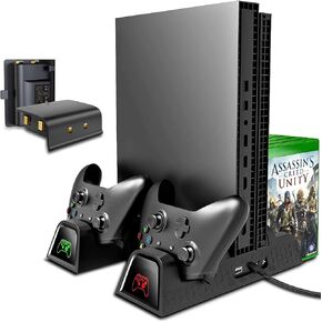 Cooling Stand for Xbox One/One S/One X, CTPOWER Vertical Charging Station with 2 Pack 600mAh Batteries, Games Storage, Dual Controller Charging Station