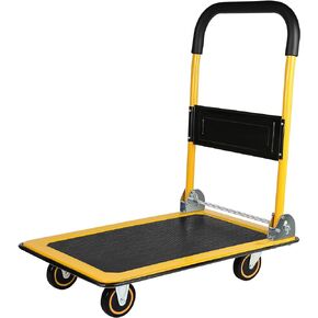 Hand Truck, 330 lbs Large Capacity Home Foldable Push Cart Dolly, Heavy Duty Space Saving Collapsible Swivel Push Handle Flat Bed Wagon, Moving Platform(Yellow)