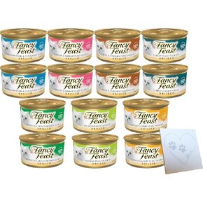 Fancy Feast Grilled Variety Pack - 7 Total Flavors: Salmon, Turkey, Shrimp & Salmon, Liver & Chicken, Fish & Tuna, Chicken & Beef, and Turkey and Giblets (3oz Each, 14 cans Total)