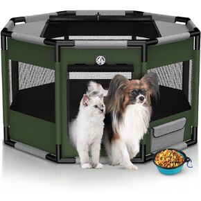 Dog Playpen Indoor Oxford Fabric + PVC Pipe Stable Puppy Playpens Pet Exercise Play Pen Octagon Breathable Mesh Crate for Small Large Dogs Portable Kennel Cage for Cats Rabbit Hamsters (S, Dark Green)